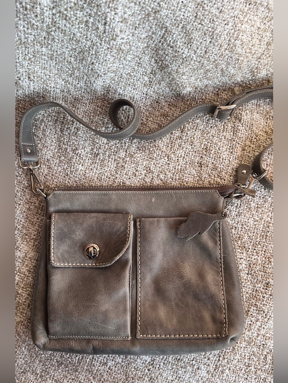 Roots Canada Vintage Olive/Taupe Leather Flat Crossbody Bag
